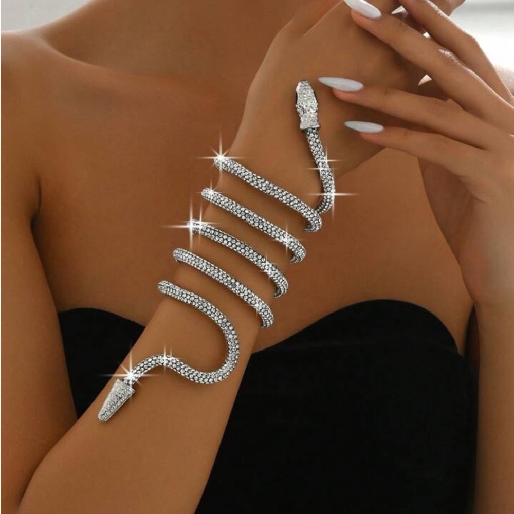 Silver Crystal Sparkly Snake Wrap Bracelet - Women Jewelry